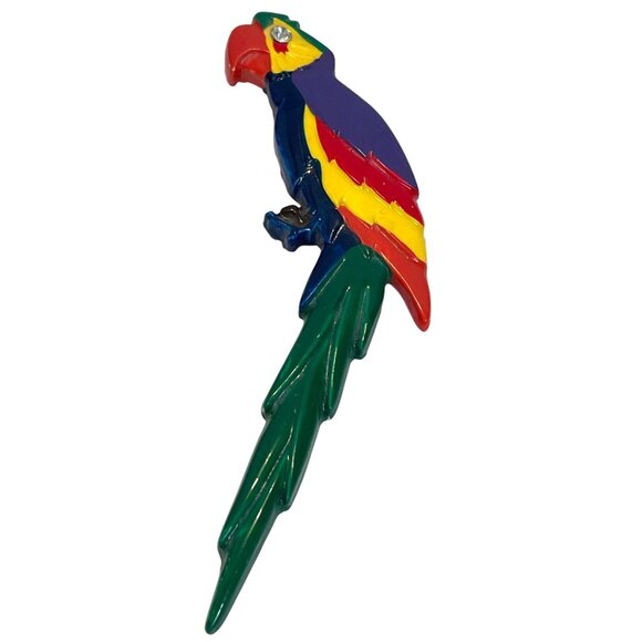 Bird Pin Brooch Flying Macaw Parrot Tropical Jungle Wings Feathers Rhinestone - Picture 1 of 7